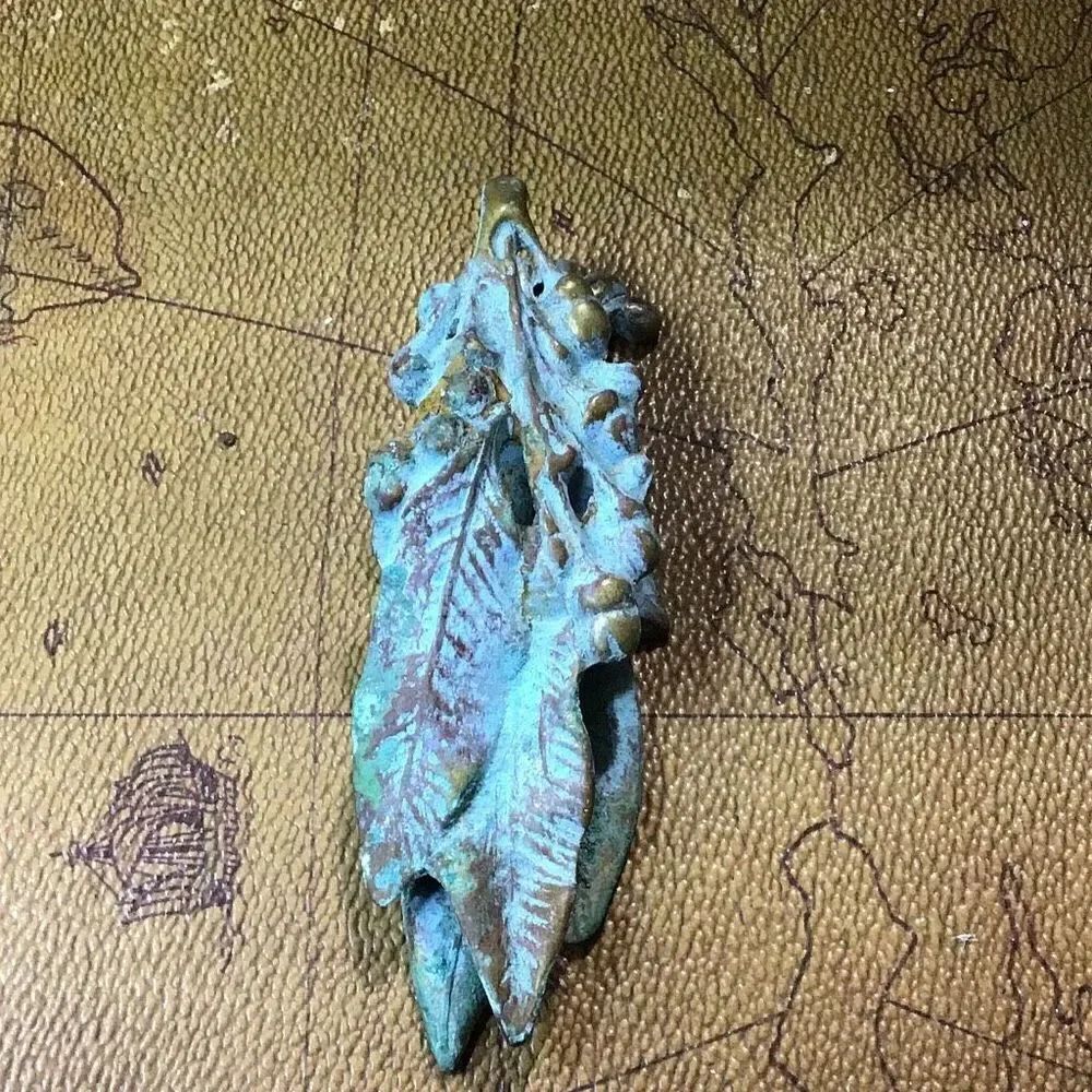 Door, knocker, vintage, brass leaf door, knocker with patina copyright dated